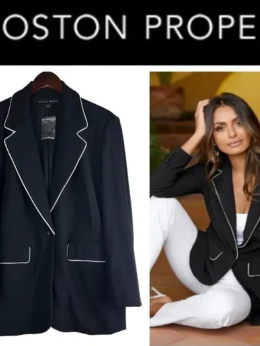 Boston Proper Size 20W Blazer Jacket Beyond Travel Piped Boyfriend Black NWT
